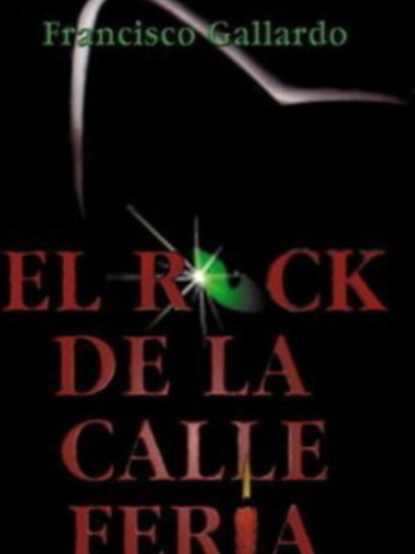 Portada del libro 'El Rock de la Calle Feria' de Francisco Gallardo, con un diseño abstracto en negro y rojo.