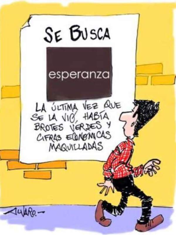 Una caricatura muestra a un personaje mirando una hoja de papel con el título 'Se Busca' y un texto que sugiere una búsqueda de cifras económicas falsas y malinterpretadas.