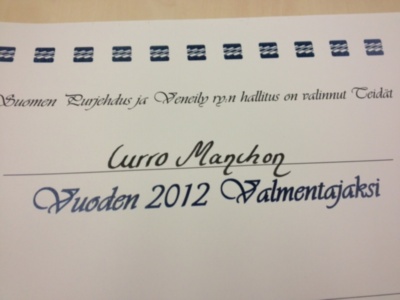 Curro Manchón, entrenador de vela del año 2012 en Finlandia