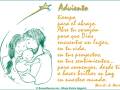 Dibujo de un padre abrazando a su hijo con una estrella. Texto: Adviento, tiempo para el abrazo. Abre tu corazón para que Dios encuentre un lugar en tu vida, en tus proyectos, en tus sentimientos... para comenzar, desde tú, a hacer brillar su luz en nuestro mundo. Marcelo A. Musúa. Dibujo: Betina Spigariol.