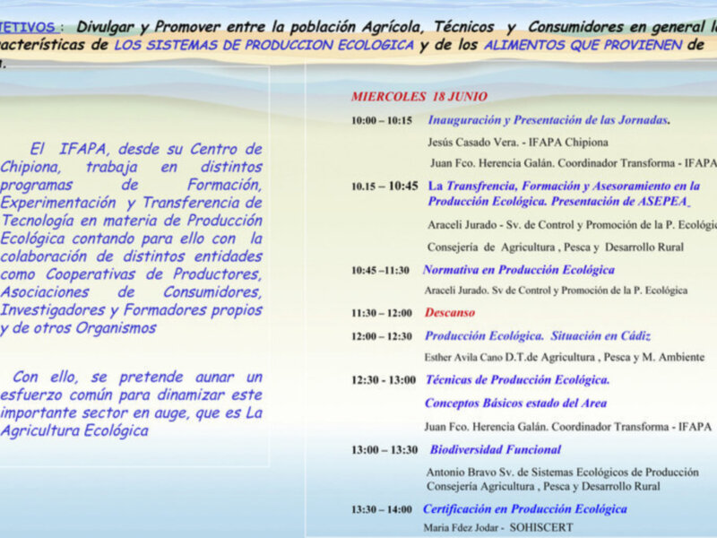 El IFAPA de Chipiona acoge mañana una Jornada Técnica de Producción Ecológica  