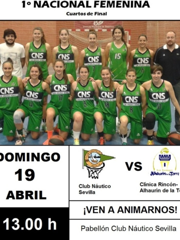 Equipo de baloncesto femenino en verde y blanco, posando para la foto oficial. Evento: Cuartos de Final del 1º Nacional Femenino, en el Club Náutico Sevilla. Jornada: Domingo 19 de Abril, a las 13:00 horas. Pabellón Club Náutico Sevilla.