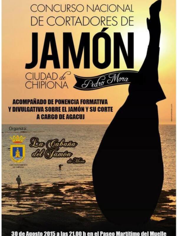 Concurso Nacional de Cortadores de Jamón en Chipiona, organizado por la Caja de Ahorros del Muelle, con ponencia formativa sobre el jamón y su corte.