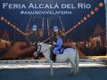 Feria Alcalá del Río, evento cultural y festivo. Imagen de un niño montando una pequeña mula frente a un cartel con el nombre de la feria y hashtags.