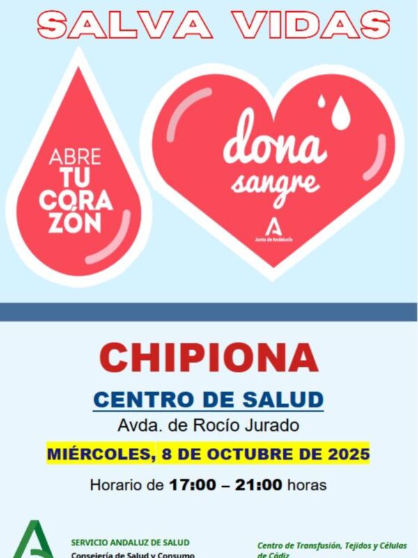 Este miércoles llega a Chipiona de nuevo la campaña de donación de sangre ‘Salva vidas. Abre tu corazón, dona sangre’