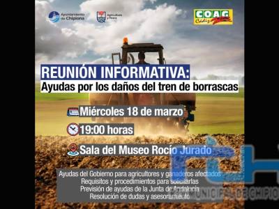 Mañana tendrá lugar en Chipiona una reunión informativa sobre los daños de las borrascas para agricultores y ganaderos
