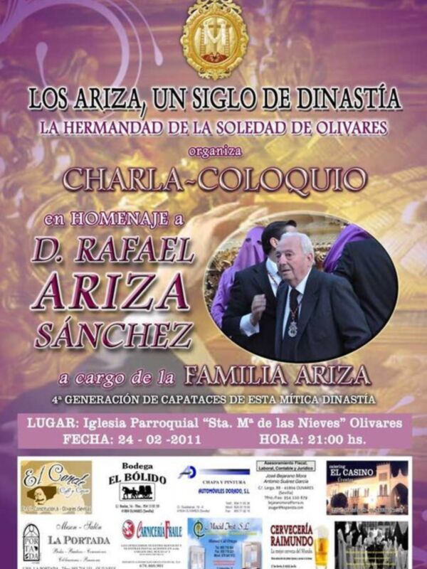 La hermandad de la soledad celebra este jueves una charla-coloquio en homenaje a don Rafael Ariza 
