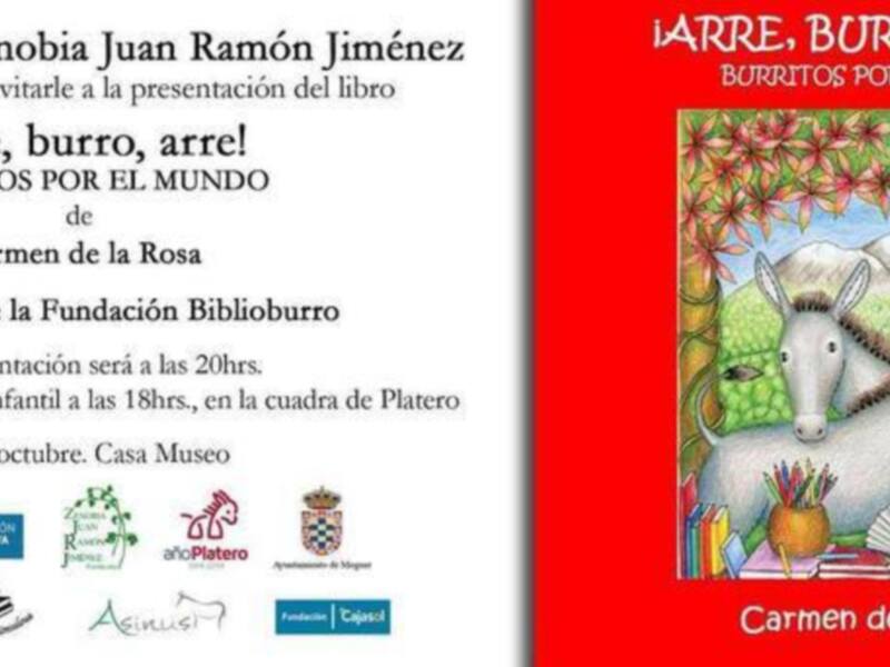 Carmen de la Rosa presenta en Moguer su libro de cuentos solidarios "Arre,burro,arre" el día 11