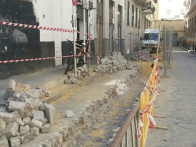 Obras en la calle Hernando Colón de Sevilla
