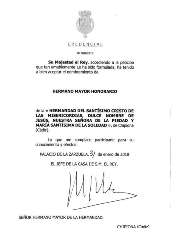 Felipe VI acepta convertirse en Hermano Mayor Honorario del Cristo de las Misericordias