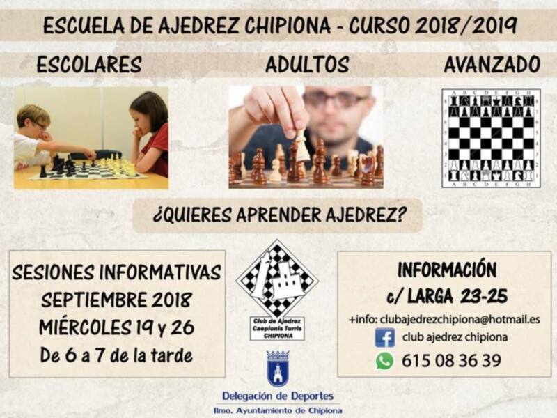 El próximo 30 de septiembre comienza la primera ronda de las ligas provinciales de Ajedrez en la que participan dos equipos del Club de Chipiona