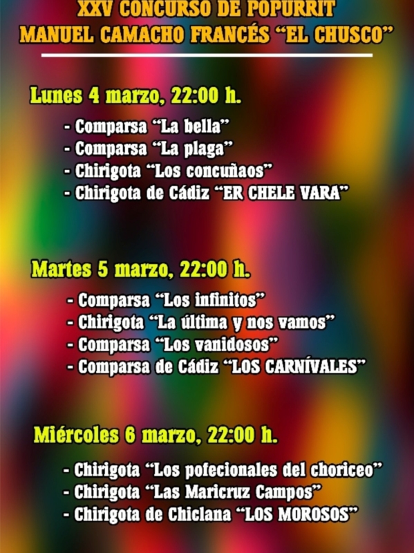 Fiestas hace público el orden de actuaciones para las tres noches de coplas en Pío XII