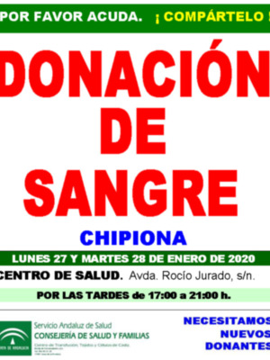 Llamamiento a la donación de sangre el lunes y el martes en Chipiona