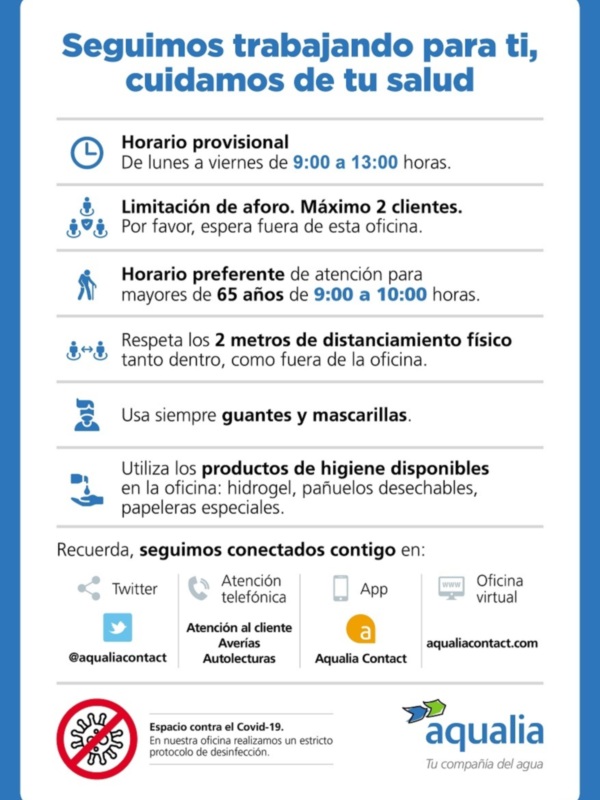 Aqualia atiende desde hoy de manera presencial en su oficina en Chipiona