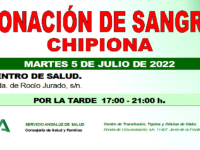 Llamamiento para una nueva donación colectiva de sangre el martes 5 de julio en Chipiona