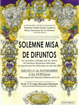 CONVOCATORIA MISA REQUIEM HERMANDAD DEL CAUTIVO de CHIPIONA