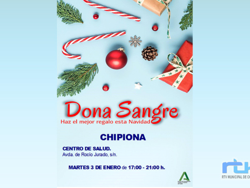 El martes 3 de enero habrá una oportunidad en Chipiona para hacer el mejor regalo de Navidad donando sangre