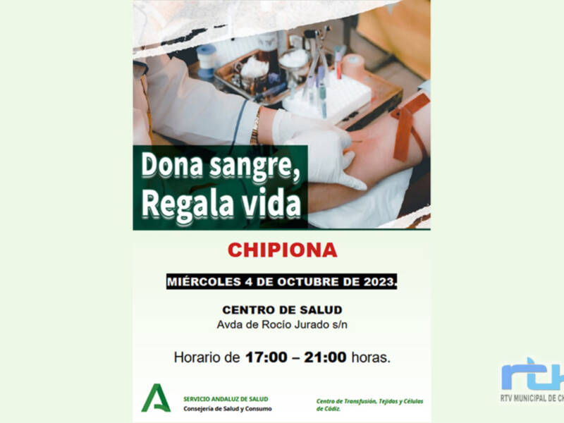 Llamada a donar sangre y regalar vida el miércoles 4 de octubre en Chipiona