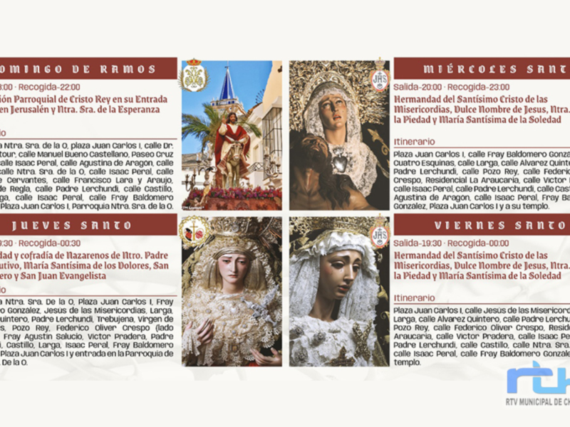 Delegación de Fiestas y Hermandades de Chipiona publican el programa de salidas procesionales de la Semana Santa de 2024 