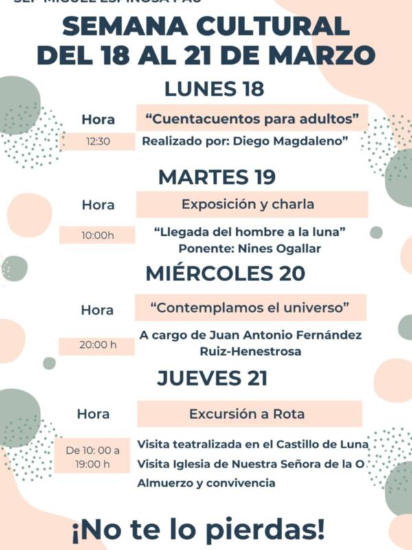 El Centro de Educación de Adultos de Chipiona comienza el lunes su semana cultural