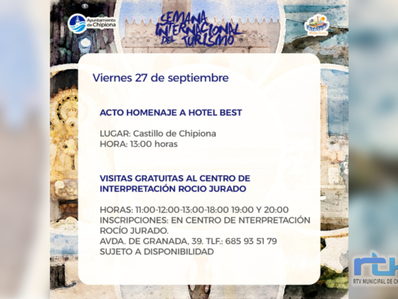 El Ayuntamiento de Chipiona celebra mañana el homenaje al Hotel Best Costa Ballena por su labor en el sector turístico con motivo del Día del Turismo 
