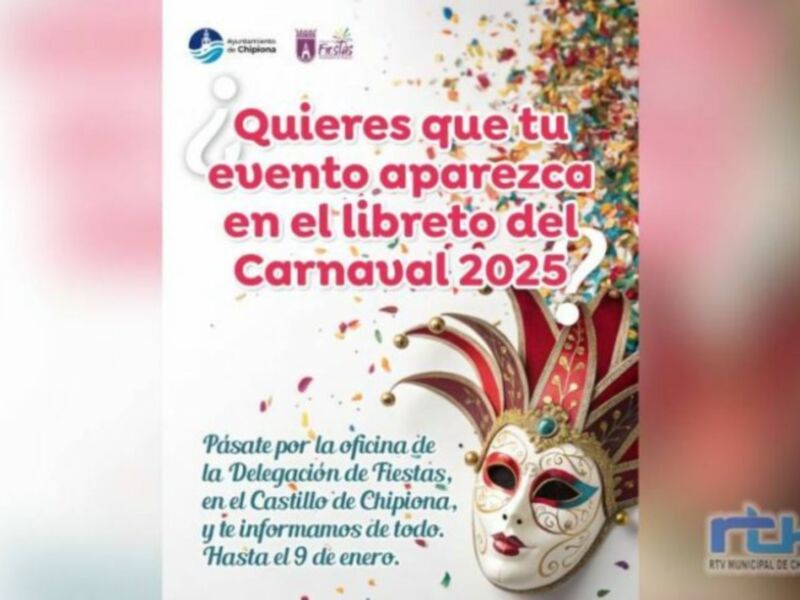 Fiestas recuerda que el 9 de enero acaba el plazo para solicitar la inclusión de eventos en el ‘libreto’ del Carnaval de Chipiona 2025