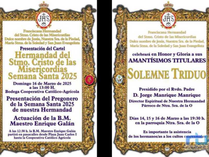 La Hermandad del Cristo de las Misericordias presenta el domingo su cartel para Semana Santa y a su pregonero, Ángel Muñoz  